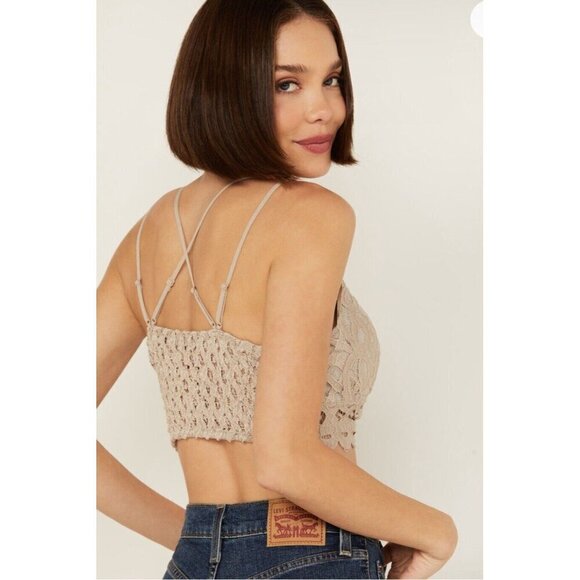 Altar'd State Lace Bralette Sz Small Taupe Stretch Strappy Longline Wireless Bra - Picture 2 of 8